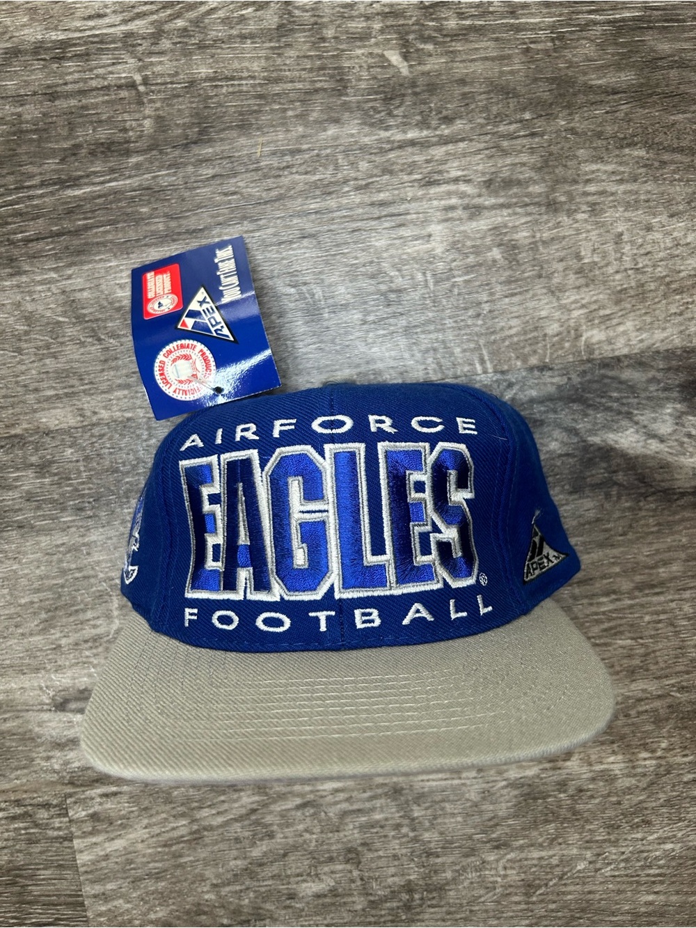 Vintage 90s Air Force Eagles Football Apex One Snapback Hat Blue Gray DSWT